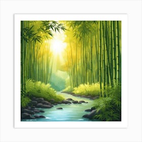 A Stream In A Bamboo Forest At Sun Rise Square Composition 70 Art Print