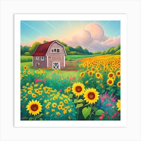 Farm Garden With Sunflowers Art Print 3 Art Print