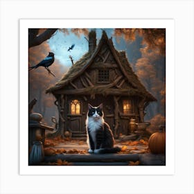 Cat In Front Of A House Art Print