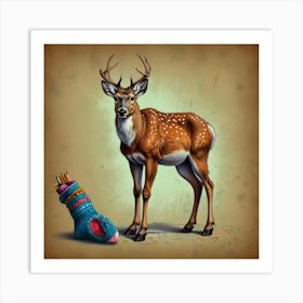 Deer With Socks Art Print