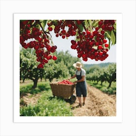 Cherry Picking In The Orchard 1 Art Print