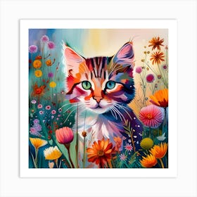 Cat In The Meadow Art Print