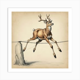 Deer Jumping On Wire Art Print