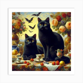 Black Cats On A Table Art Print