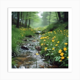 Yellow Flowers In The Forest Art Print