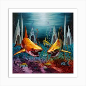 Sharks In The Sea Art Print