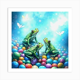 Frogs On Colorful pebbles Art Print