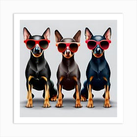 Three Dogs In red Sunglasses Art Print