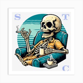 Skeleton Smoking A Cigarette Art Print