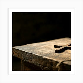 Cross On A Wooden Table Art Print