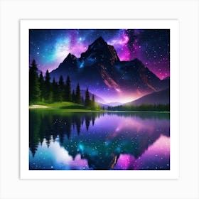 Galaxy And Mountains Art Print