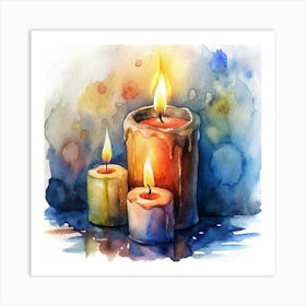 Watercolor Painting Of Three Candles Art Print