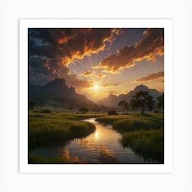 Sunrise Over A River 2 Art Print