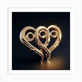 Golden Heart 3d Illustration Art Print