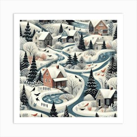 Winter Village Among The Rivers Art Print