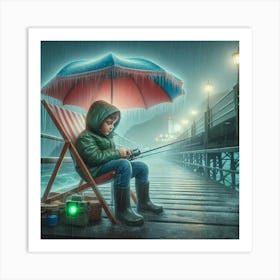 Fishing In The Rain 1 Art Print