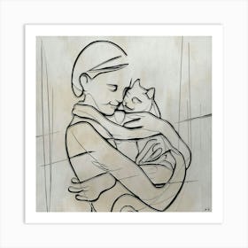 Cat And A Woman Art Print