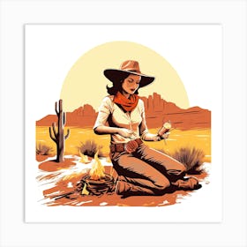 Cowgirl Thinking In The Desert Art Print
