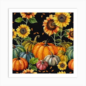 Pumpkins And Sunflowers 9 Art Print