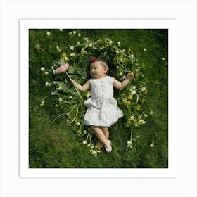 Baby Girl Laying In The Grass Art Print