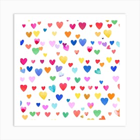 Multicolored Hearts Striped Square Art Print