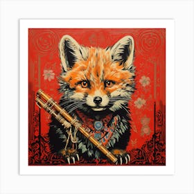 Fox With Flute Art Print