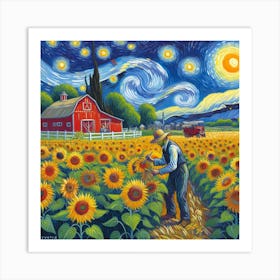 Sunflowers At Night 2 Art Print