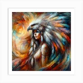 Native American Indian Woman With Hawk 3 Art Print