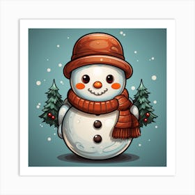 Snowman With Hat And Scarf Art Print
