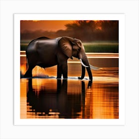 Elephant At Sunset 2 Art Print