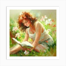 Girl Reading A Book Art Print