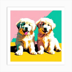 'Great Pyrenees Pups', This Contemporary art brings POP Art and Flat Vector Art Together, Colorful Art, Animal Art, Home Decor, Kids Room Decor, Puppy Bank - 56th Art Print