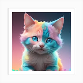 Gradient Pink and blue and green baby british cat happy and smiling,full body, sharp focus,looks funny,glowing, glitter,shine,sitting in the big fire sphere,very cute. 8k,hd, Vibrant,CFG Art Print