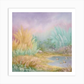 Pond With Ducks Art Print