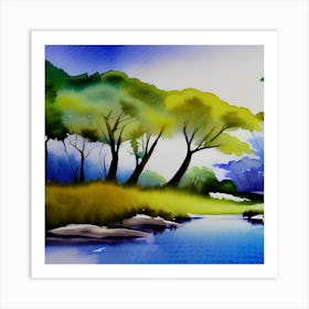 Watercolor Treeline Art Print