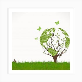 Earth Tree With Butterflies Art Print