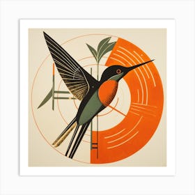 Retro Bird Lithograph Hummingbird 1 Art Print