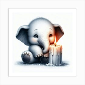 Little Elephant With Candle 1 Art Print