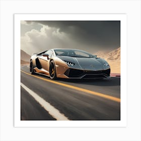 A Silver Lamborghini With Clouds And Mountain Art Print