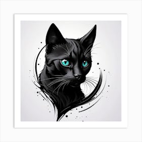 Black Cat With Blue Eyes Art Print