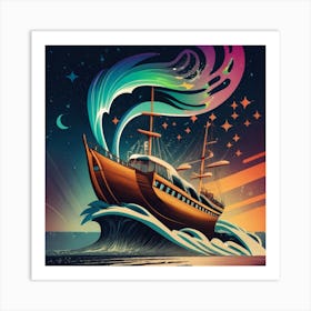 Ship on a tsunami wave 2 Art Print