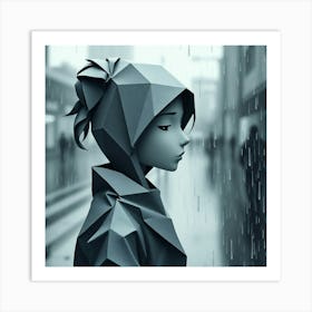 Origami Girl In The Rain Art Print