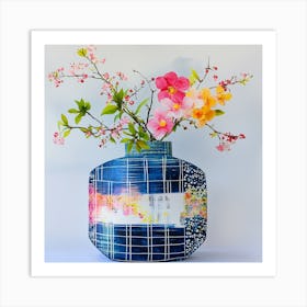 Geometric Vase with Blooming Flowers # 3  Art Print