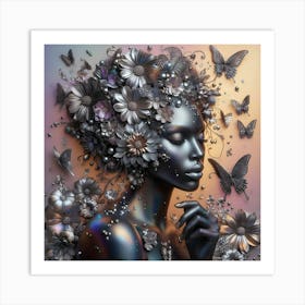 Black Woman With Butterflies 2 Art Print