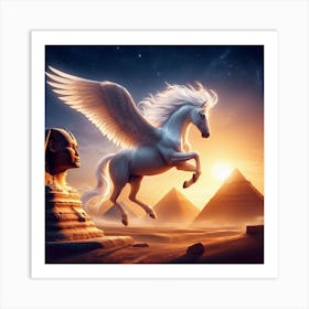 Pegasus flying over the pyramids Art Print