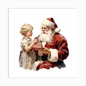 Santa And Little Girl Art Print