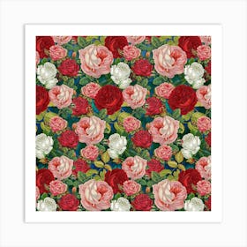 Roses Repeat Floral Bouquet Art Print