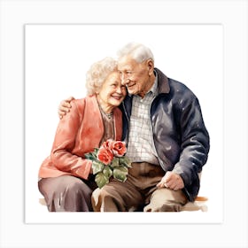 Old Couple Hugging Art Print
