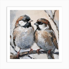 Firefly A Modern Illustration Of 2 Beautiful Sparrows Together In Neutral Colors Of Taupe, Gray, Tan (49) Art Print