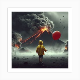 Child In Front Of A Volcano Art Print